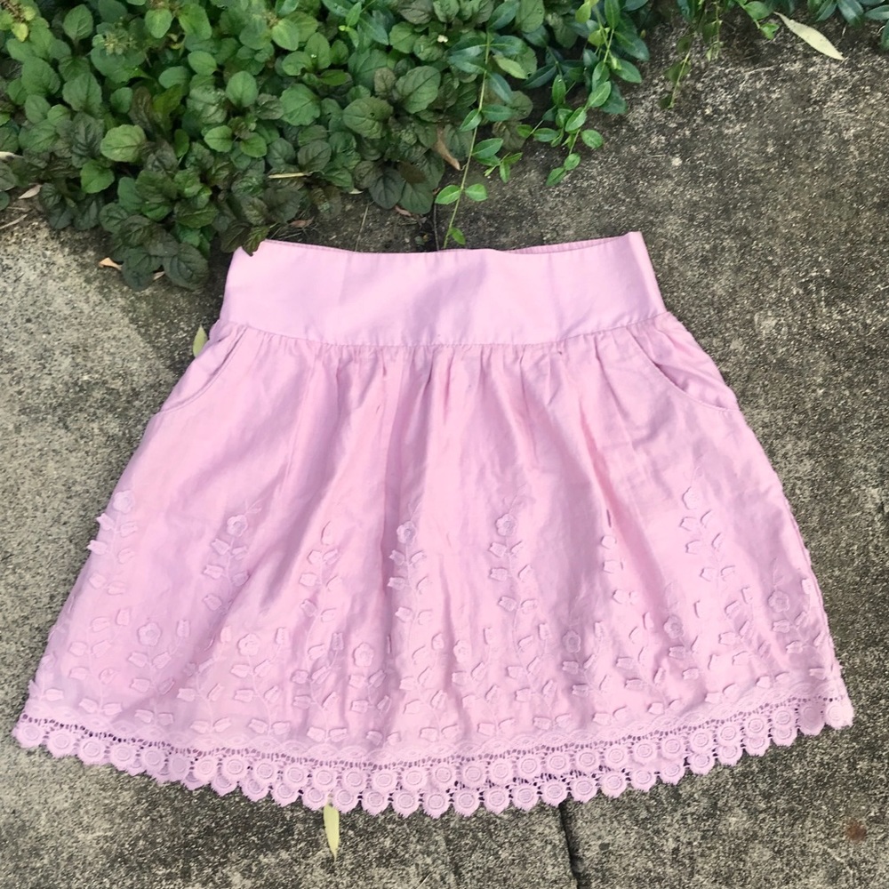 Pink Embroidery Skirt with Pockets • Small